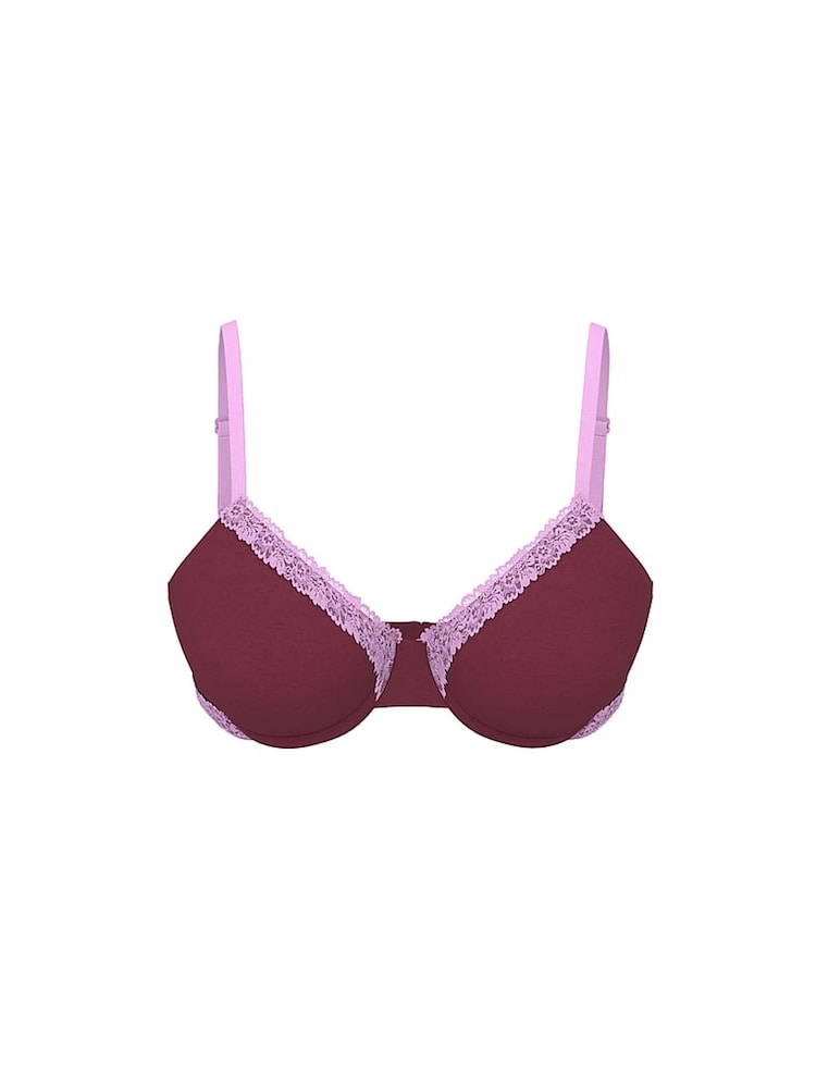 Victoria's Secret PINK Burgandy Red Push Up Cotton Heather Lace Trim Bra - Image 3 of 3