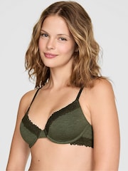 Victoria's Secret PINK Forest Green Lightly Lined Cotton Heather Lace Trim Bra - Image 1 of 3