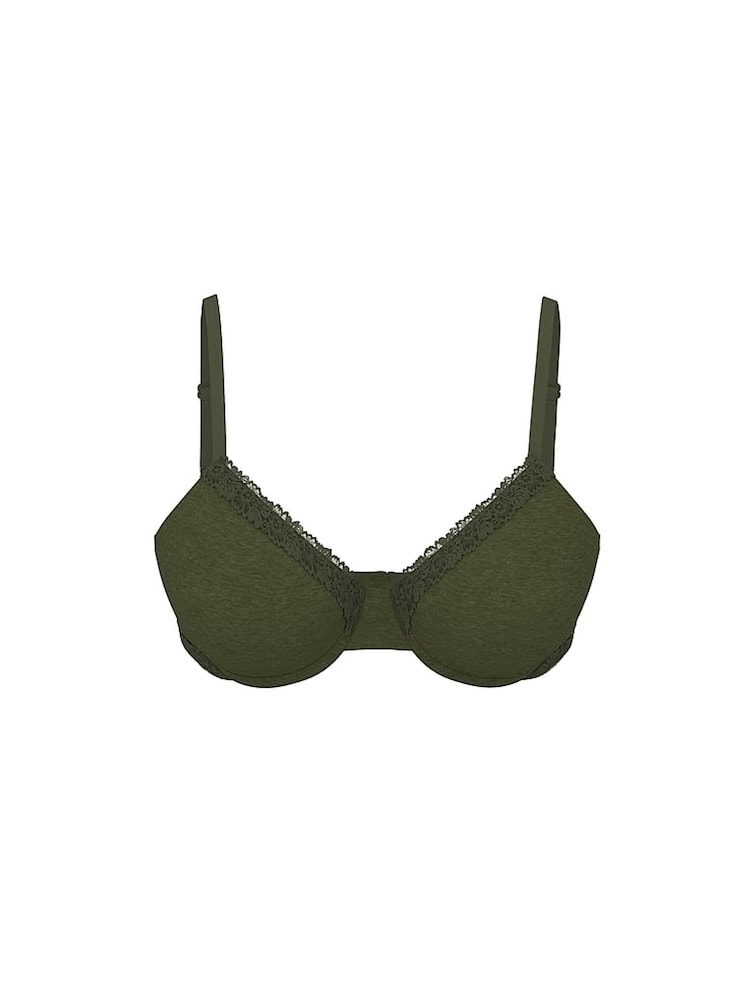 Victoria's Secret PINK Forest Green Lightly Lined Cotton Heather Lace Trim Bra - Image 3 of 3