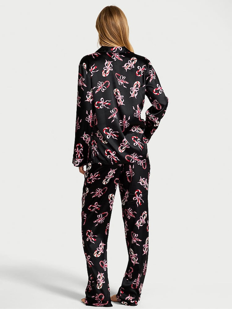 Victoria's Secret Black & Pink Candy Canes Satin Long Pyjamas Set - Image 2 of 4 Victoria's Secret Black & Pink Candy Canes Satin Long Pyjamas Set - Image 2 of 4