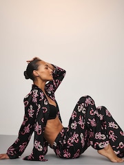 Victoria's Secret Black Christmas Candy Canes Satin Long Pyjamas Set - Image 3 of 4