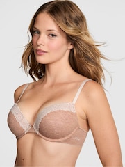 Victoria's Secret PINK Praline Nude Super Push Up Cotton Heather Lace Trim Bra - Image 1 of 2