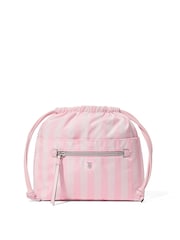 Victoria's Secret Iconic Stripe Pink Cinch Makeup Bag - Image 1 of 3