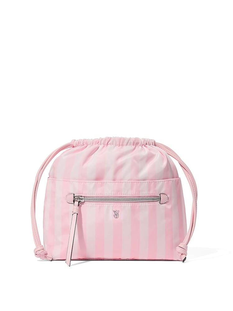 Victoria's Secret Iconic Stripe Pink Cinch Makeup Bag - Image 1 of 3
