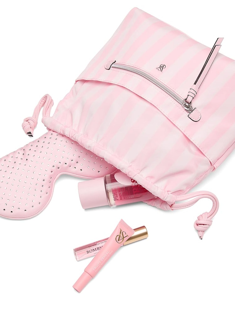 Victoria's Secret Iconic Stripe Pink Cinch Makeup Bag - Image 2 of 3