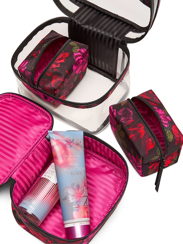 Victoria's Secret Black Floral 4-In-1 Make-Up Bag - Image 3 of 3