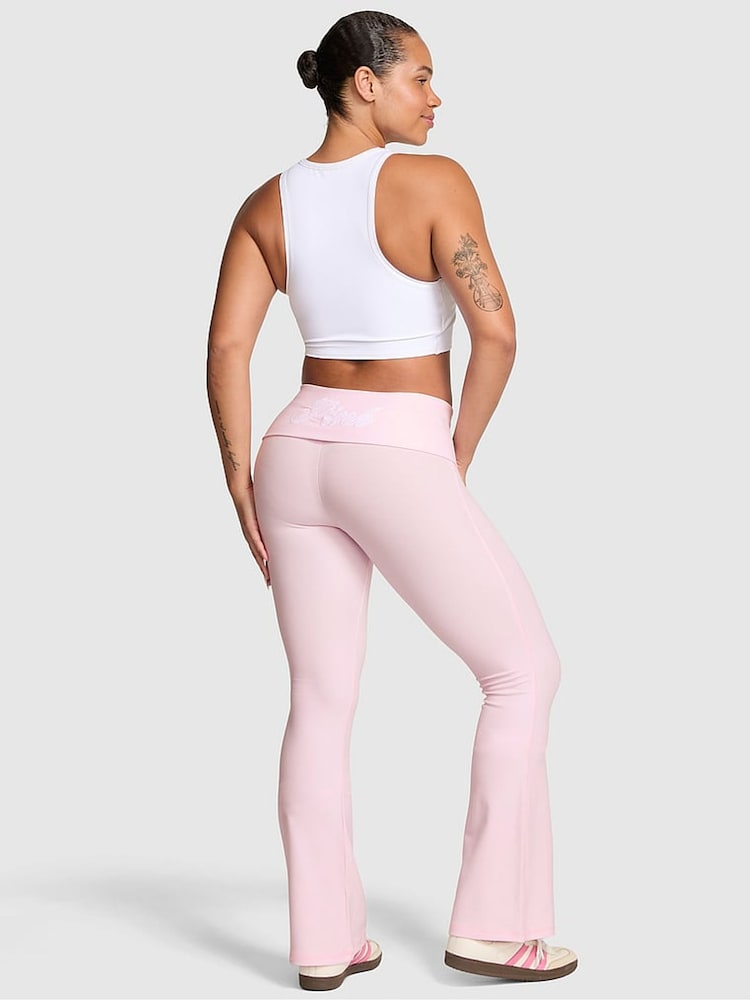 Victoria's Secret PINK Pink Tulip Foldover Flares Leggings - Image 2 of 3 Victoria's Secret PINK Pink Tulip Foldover Flares Leggings - Image 2 of 3