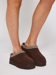 Loungeable Brown Slip On Platform Real Sheepskin Boots - Image 2 of 6