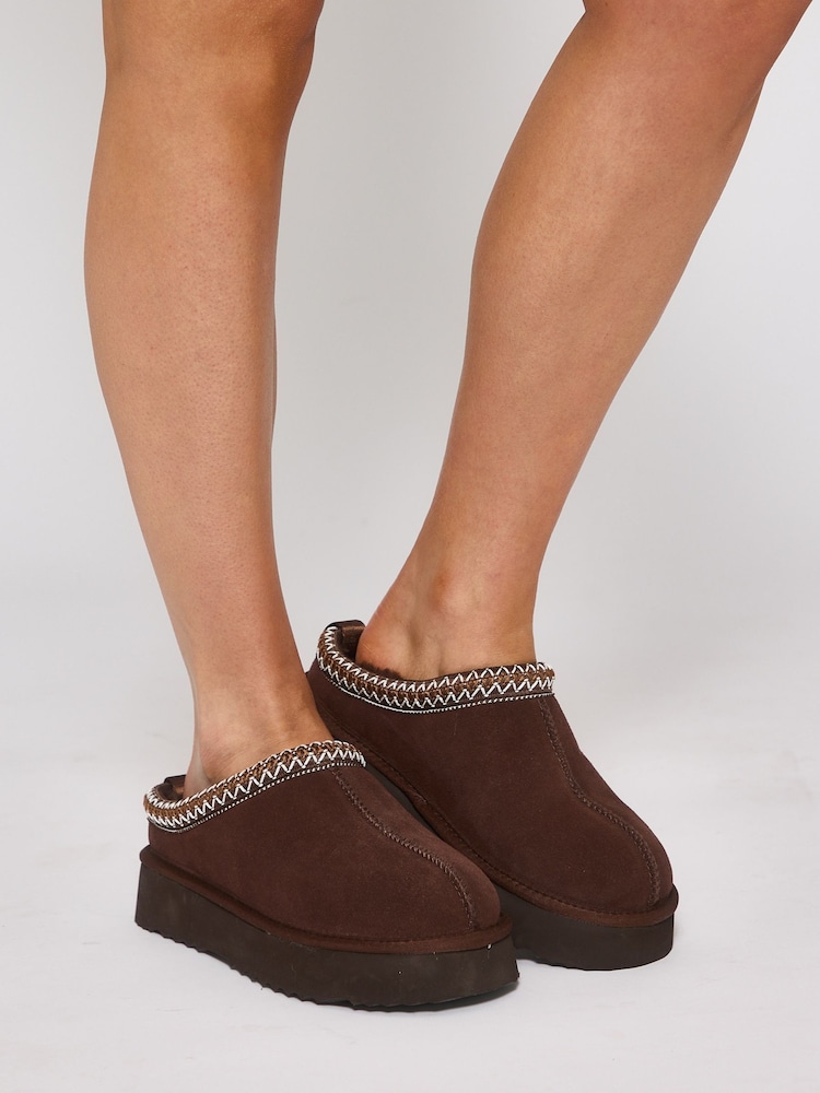 Loungeable Brown Slip On Platform Real Sheepskin Boots - Image 2 of 6