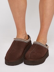 Loungeable Brown Slip On Platform Real Sheepskin Boots - Image 5 of 6