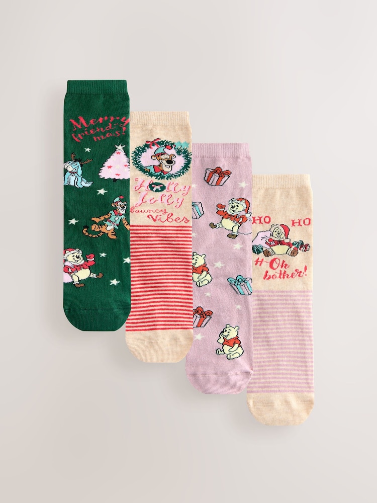 Winnie The Pooh License Christmas Ankle Socks 4 Pack - Image 1 of 7 Winnie The Pooh License Christmas Ankle Socks 4 Pack - Image 1 of 7