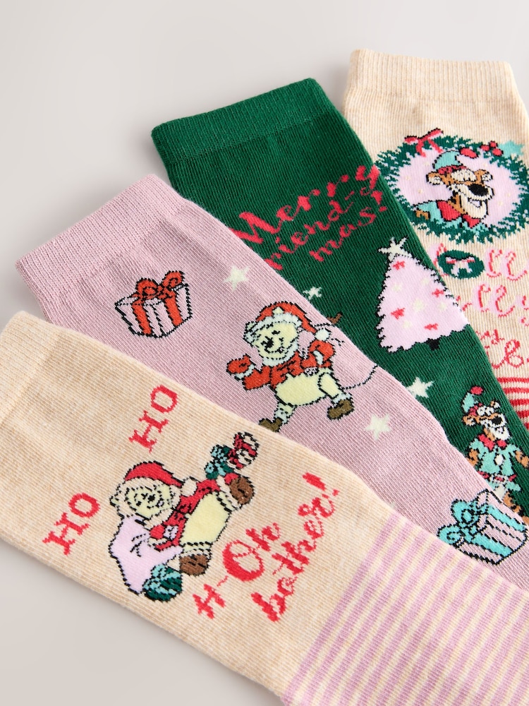 Winnie The Pooh License Christmas Ankle Socks 4 Pack - Image 2 of 7 Winnie The Pooh License Christmas Ankle Socks 4 Pack - Image 2 of 7