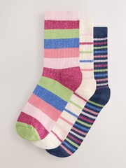 Bright Multicolour Sparkle Stripe Ankle Socks 3 Pack - Image 1 of 6