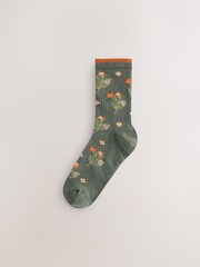 Navy/Berry/Khaki Floral Ribbed Ankle Socks 3 Pack - Image 2 of 6