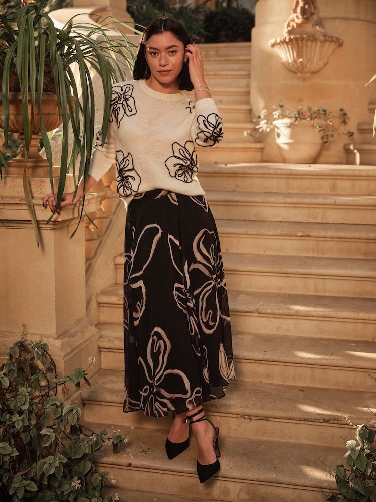 FatFace Black Floral Midi Skirt - Image 4 of 4