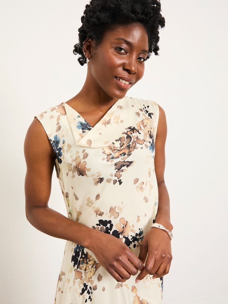 FatFace - Liza Ivory Floral Regular Cowl Neck Midi Dress