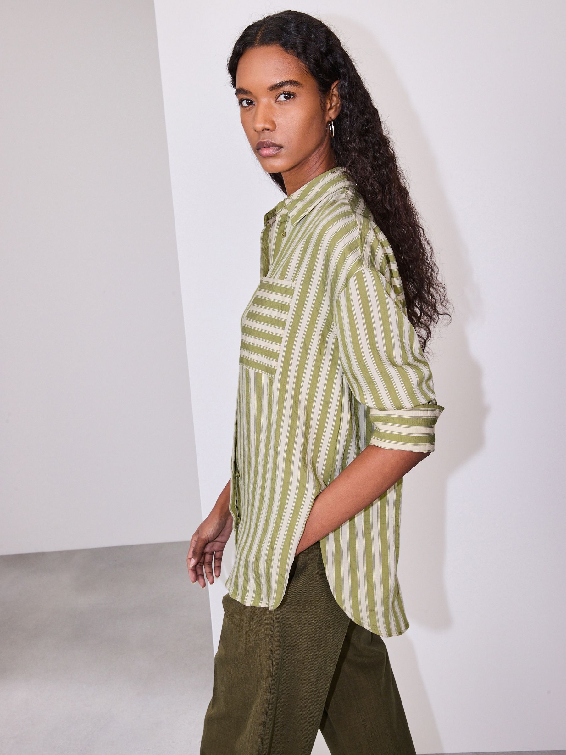 Buy Green/White Jacquard Stripe Oversized Long Sleeve Shirt from
