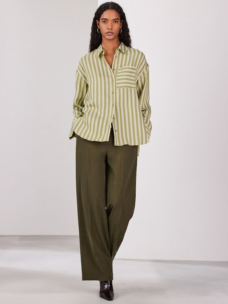 Green/White Jacquard Stripe Oversized Long Sleeve Shirt - Image 2 of 12 Green/White Jacquard Stripe Oversized Long Sleeve Shirt - Image 2 of 12