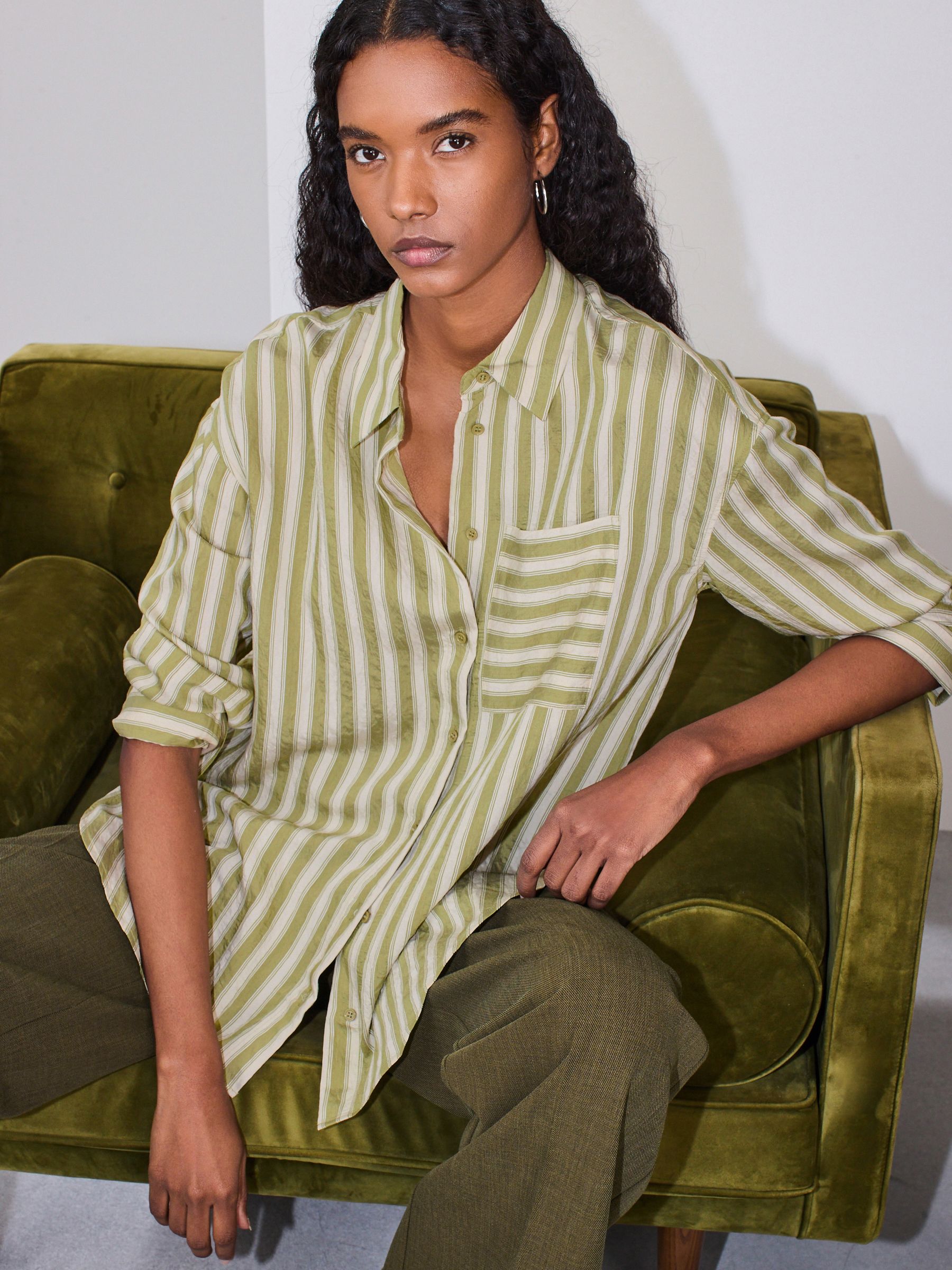 Buy Green/White Jacquard Stripe Oversized Long Sleeve Shirt from