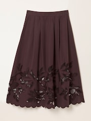 FatFace Fiona Chocolate Brown Cutwork Midi Skirt - Image 5 of 5
