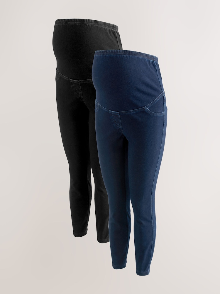 Blue/Black Maternity Denim Jeggings 2 Pack - Image 1 of 7 Blue/Black Maternity Denim Jeggings 2 Pack - Image 1 of 7