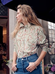 Red Heart Embroidered Green Stripe Oversized Boyfriend Long Sleeve Shirt - Image 1 of 8