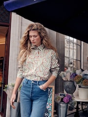 Red Heart Embroidered Green Stripe Oversized Boyfriend Long Sleeve Shirt - Image 2 of 8