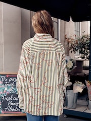 Red Heart Embroidered Green Stripe Oversized Boyfriend Long Sleeve Shirt - Image 4 of 8