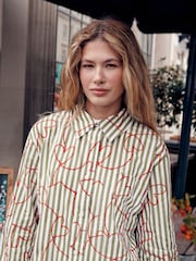 Red Heart Embroidered Green Stripe Oversized Boyfriend Long Sleeve Shirt - Image 5 of 8