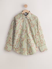 Red Heart Embroidered Green Stripe Oversized Boyfriend Long Sleeve Shirt - Image 6 of 8