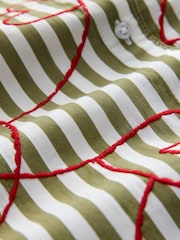 Red Heart Embroidered Green Stripe Oversized Boyfriend Long Sleeve Shirt - Image 7 of 8