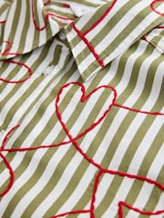 Red Heart Embroidered Green Stripe Oversized Boyfriend Long Sleeve Shirt - Image 8 of 8