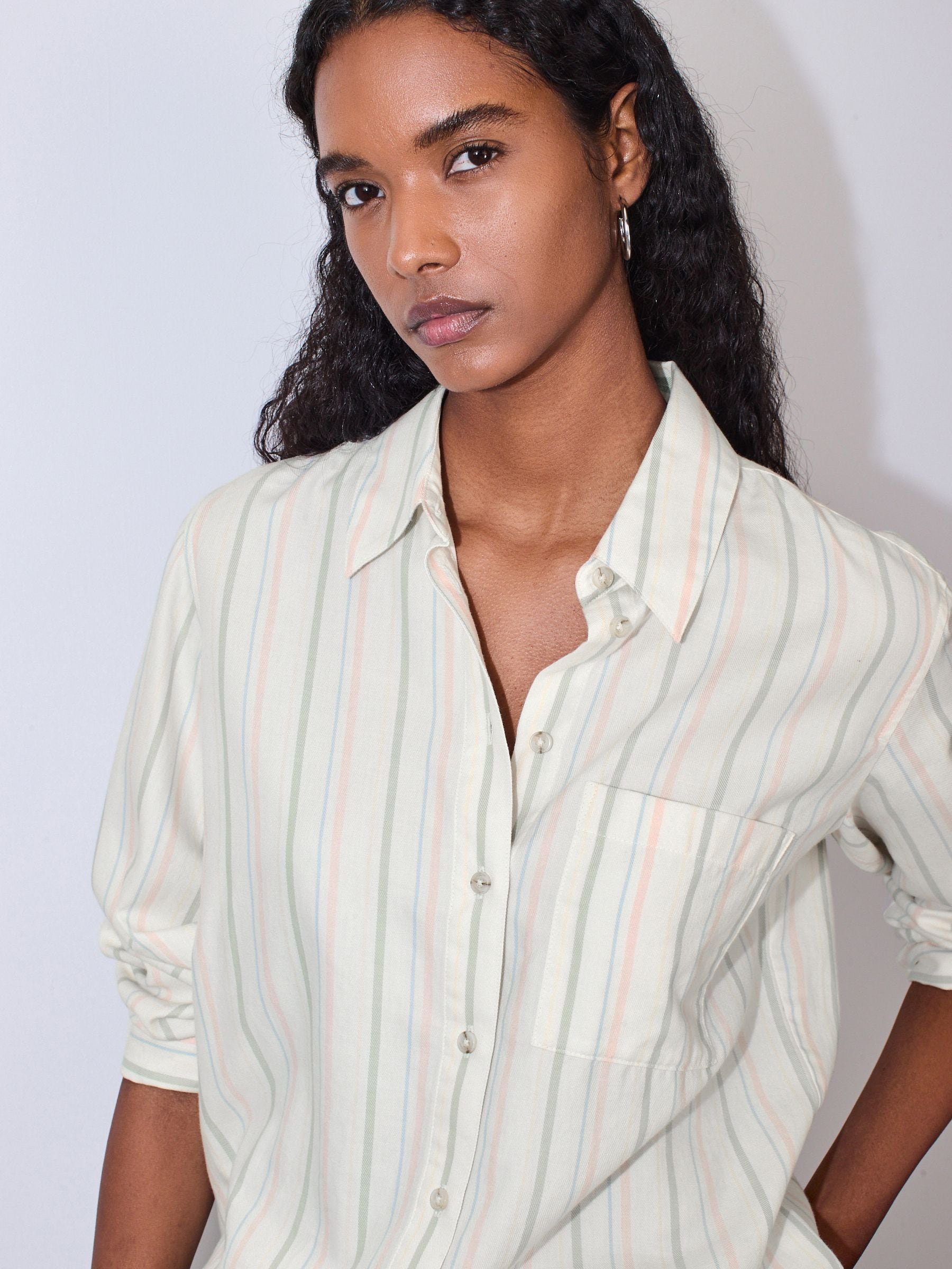 Buy Pastel Stripe Relaxed 100% Cotton Button Down Casual Long