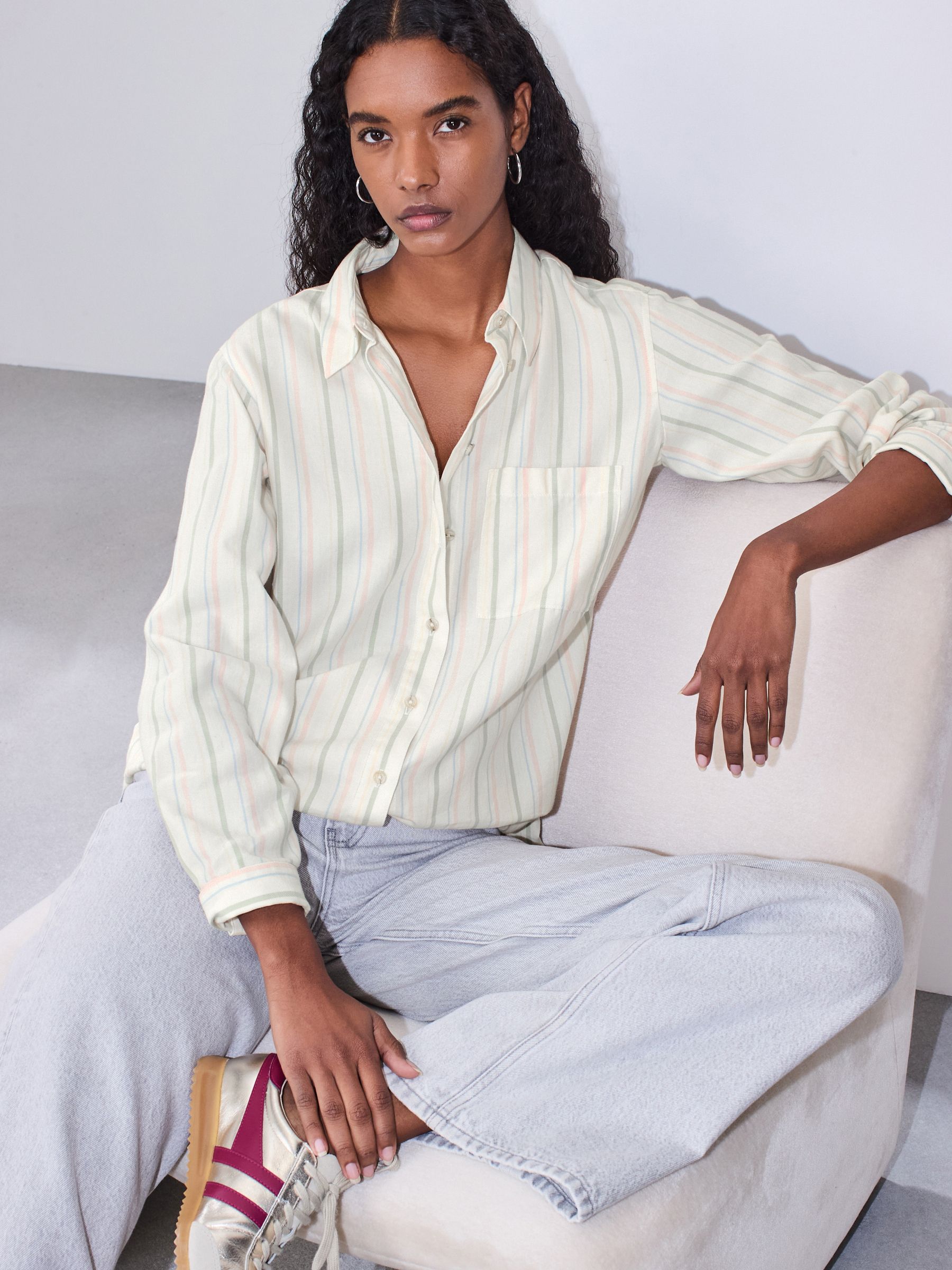 Buy Pastel Stripe Relaxed 100% Cotton Button Down Casual Long