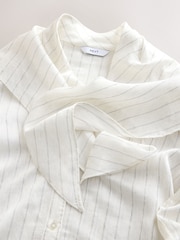 Ecru Pinstripe Stripe Long Sleeve Blouse with Neck Scarf Detail - Image 8 of 9