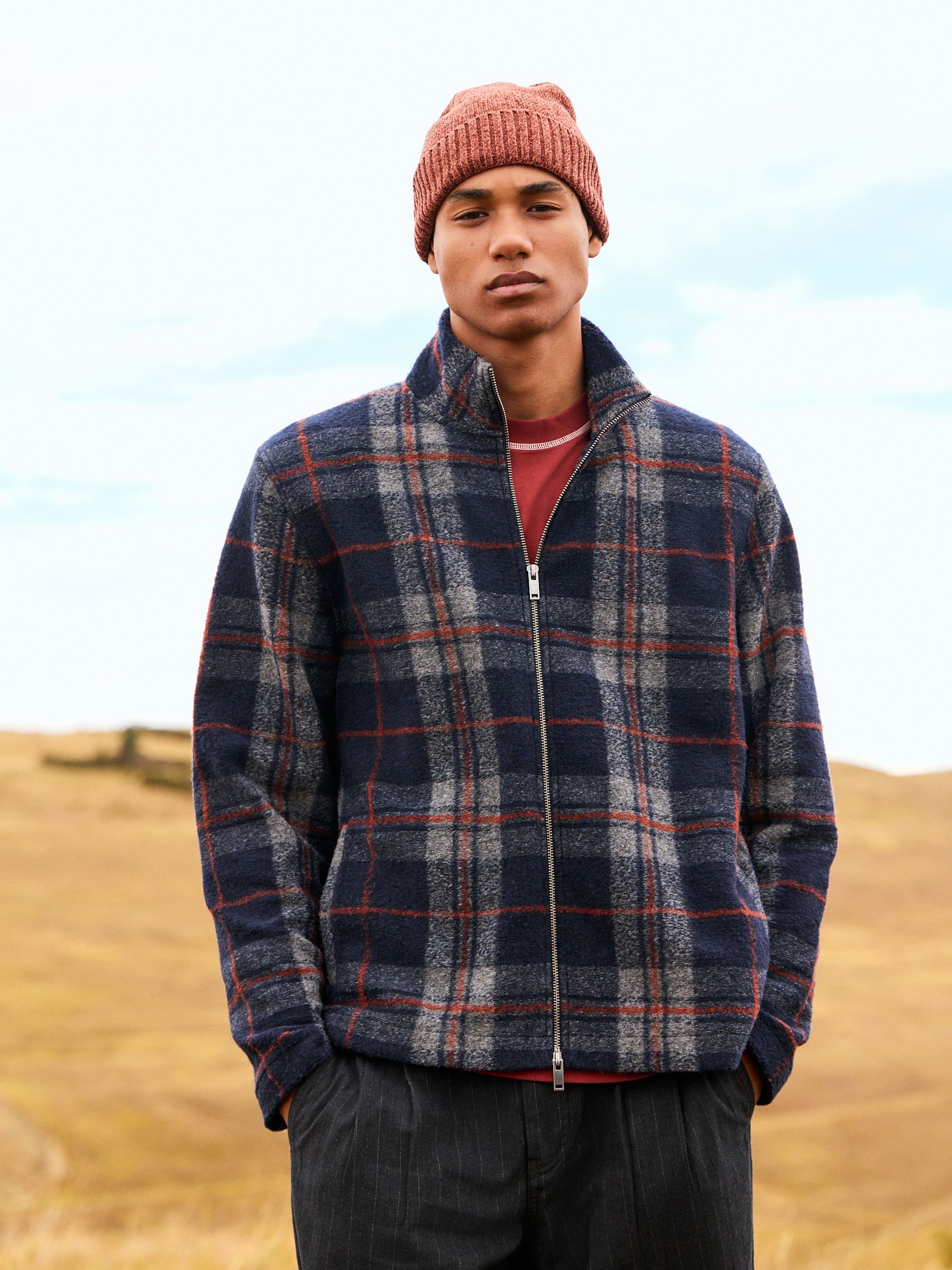 Buy Brown Check Full Zip Funnel Neck Fleece from the Next UK