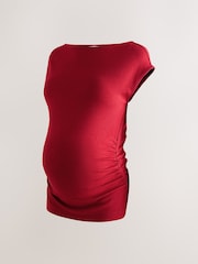 Red Maternity Supersoft Ruched Side Top - Image 6 of 9