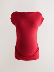 Red Maternity Supersoft Ruched Side Top - Image 7 of 9