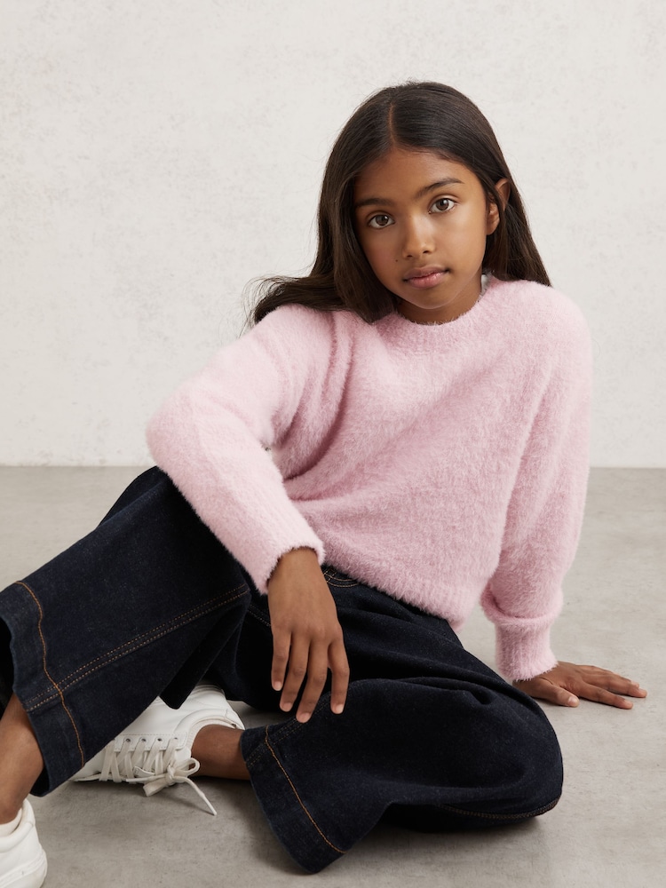 Reiss Pink Gracie Fluffy Crew-Neck Jumper - Image 1 of 4 Reiss Pink Gracie Fluffy Crew-Neck Jumper - Image 1 of 4