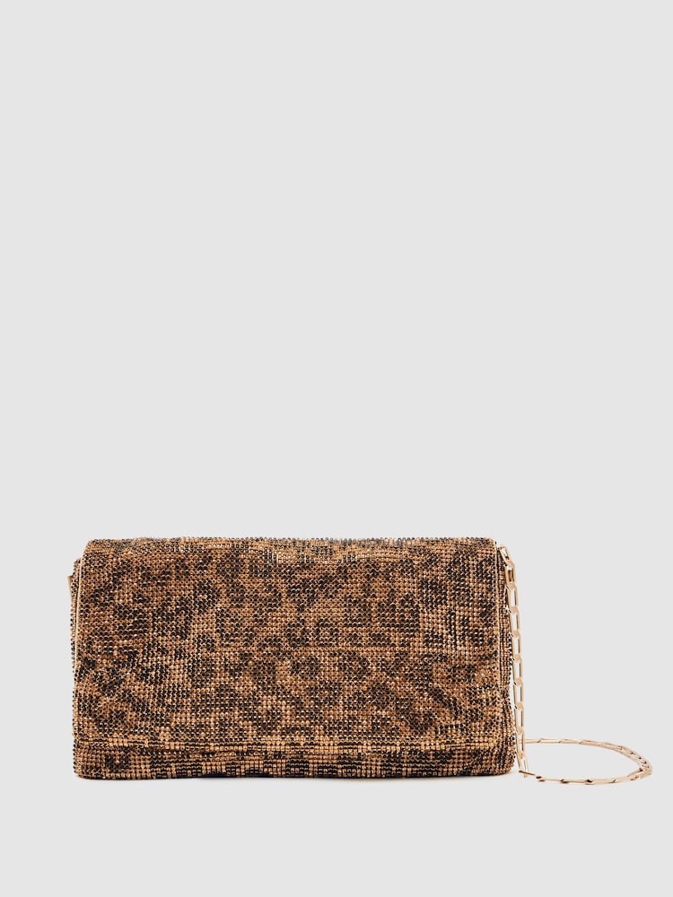 Reiss Animal Print Soho Leopard-Print Crystal Shoulder Bag - Image 1 of 6 Reiss Animal Print Soho Leopard-Print Crystal Shoulder Bag - Image 1 of 6