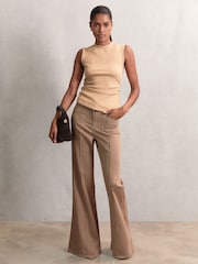 Reiss Camel Trudy Fine-Rib Ruched Vest Top - Image 3 of 6
