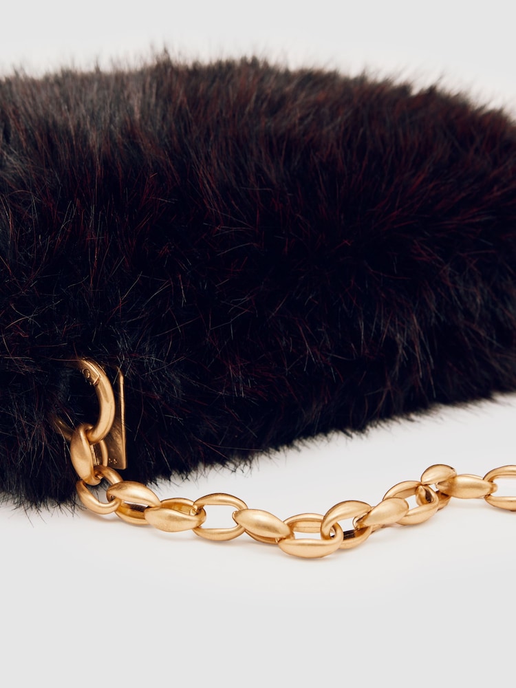 Reiss Burgundy Mila Faux Fur Shoulder Bag - Image 5 of 5