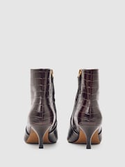 Reiss Burgundy Pippa Leather Crocodile-Effect Ankle Boots - Image 3 of 4