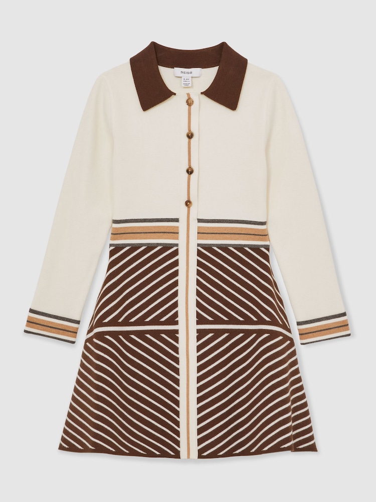 Reiss Chocolate Zana Stripe-Detail Collared Knit Dress - Image 1 of 4 Reiss Chocolate Zana Stripe-Detail Collared Knit Dress - Image 1 of 4