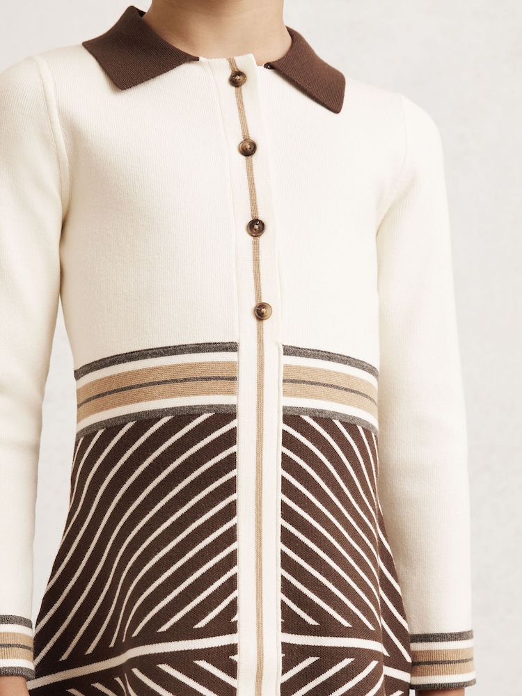 Reiss Chocolate Zana Stripe-Detail Collared Knit Dress - Image 2 of 4 Reiss Chocolate Zana Stripe-Detail Collared Knit Dress - Image 2 of 4