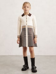 Reiss Chocolate Zana Stripe-Detail Collared Knit Dress - Image 3 of 4