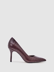 Reiss Burgundy Layla Leather Crocodile-Effect Court Shoes - Image 1 of 4