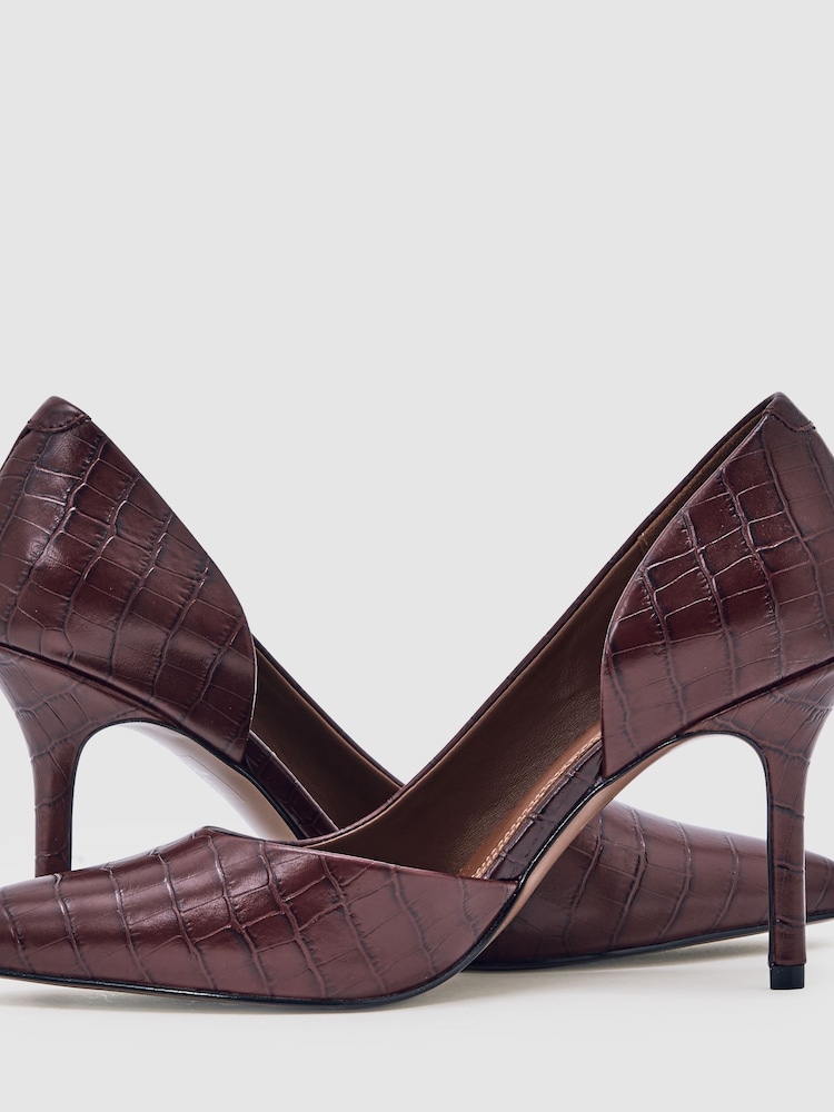 Reiss Burgundy Layla Leather Crocodile-Effect Court Shoes - Image 5 of 5 Reiss Burgundy Layla Leather Crocodile-Effect Court Shoes - Image 5 of 5