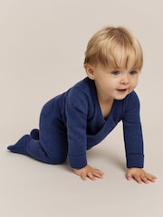 Reiss Navy Frannie Wrap-Front Sleepsuit with Cashmere - Image 1 of 3