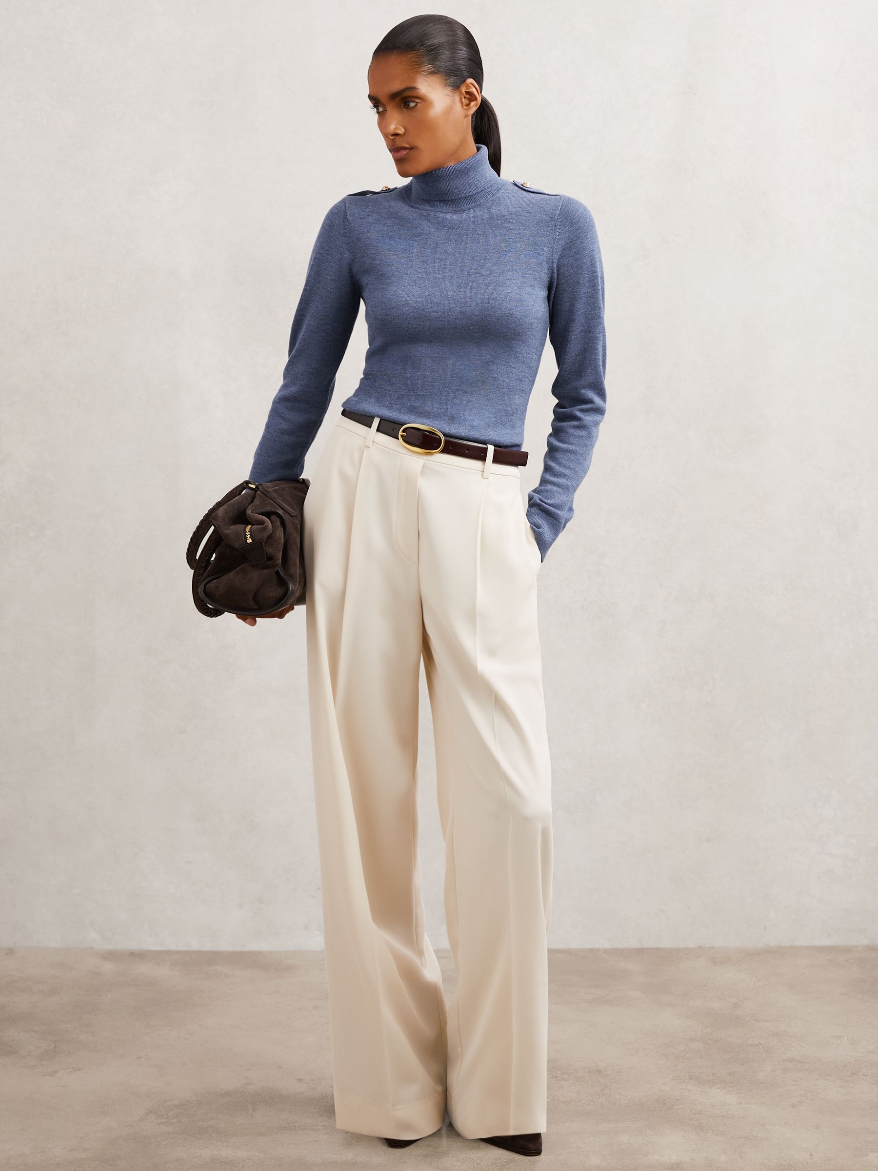 Buy Reiss Blue Corrine Wool Epaulette Roll-Neck Jumper from Next USA